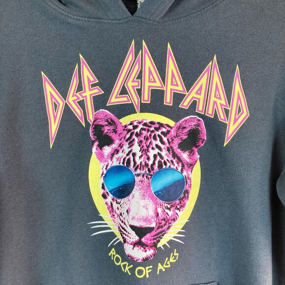 Def Leppard Gray Hooded Sweatshirt Spellout and Leopard Graphic Size Medium - Picture 2 of 7